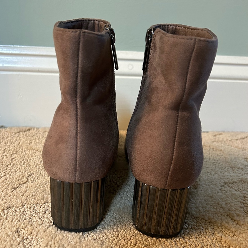 Women's Taupe Suede Block Heel Ankle Booties - Picture 4 of 6